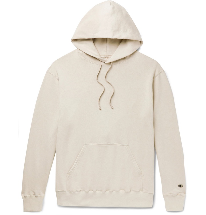 Photo: Rick Owens - Champion Logo-Appliquéd Loopback Cotton-Blend Jersey Hoodie - Neutrals