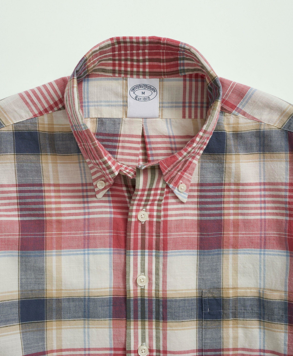 Brooks Brothers Men's Washed Cotton Madras Popover Button-Down Collar ...