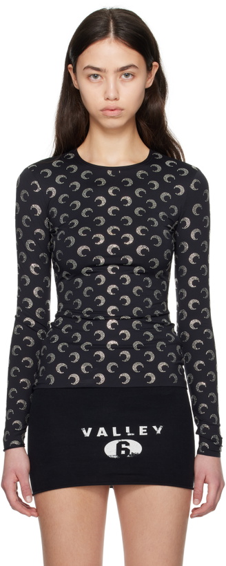 Photo: Marine Serre Black Recycled Moon Strass Jersey Second Skin Crewneck T-shirt
