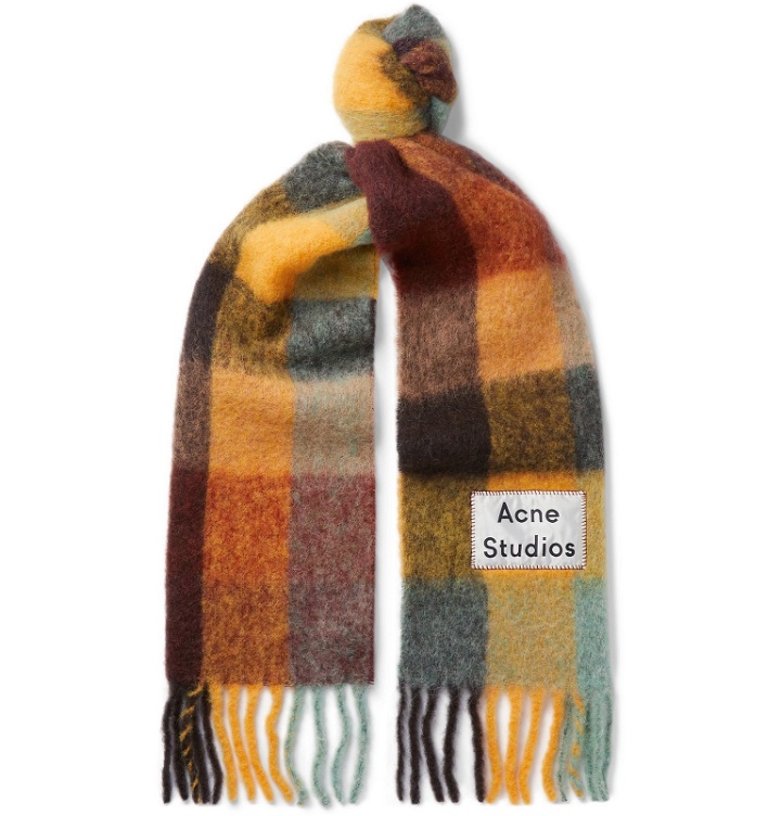 Photo: Acne Studios - Vally Fringed Checked Alpaca, Wool and Mohair-Blend Scarf - Multi