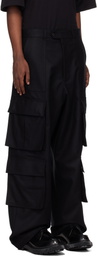 Lownn Black Flannel Wool Wide Leg Cargo Pants