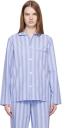 Tekla Blue & White Poplin Long-Sleeved Pyjama Shirt