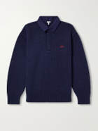 LOEWE - Logo-Embroidered Cotton Twill-Trimmed Wool-Blend Polo Sweater - Blue