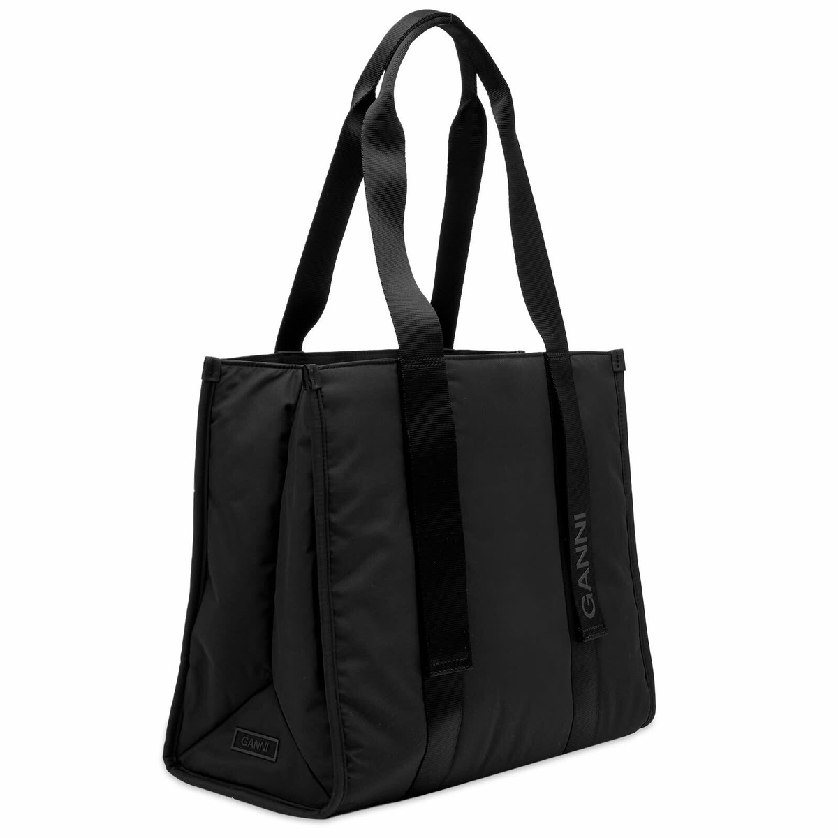 トートバッグ Ganni FW24 TECHNICAL FABRIC BAG (A5740_099) GANNI Women's Recycled Tech Medium Tote in Black GANNI