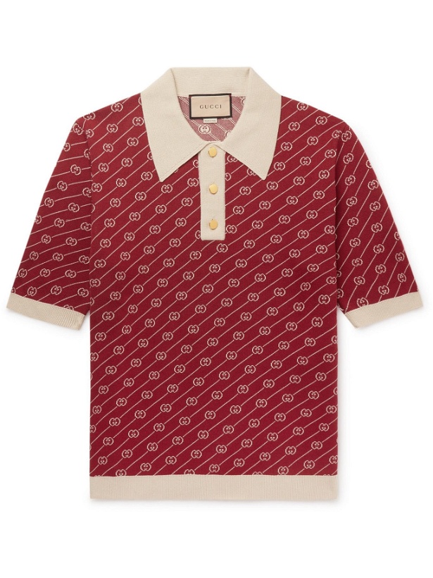 Photo: GUCCI - Slim-Fit Logo-Jacquard Cotton and Silk-Blend Polo Shirt - Red