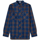 Loewe Men's Check Overshirt in Navy Blue/Brown