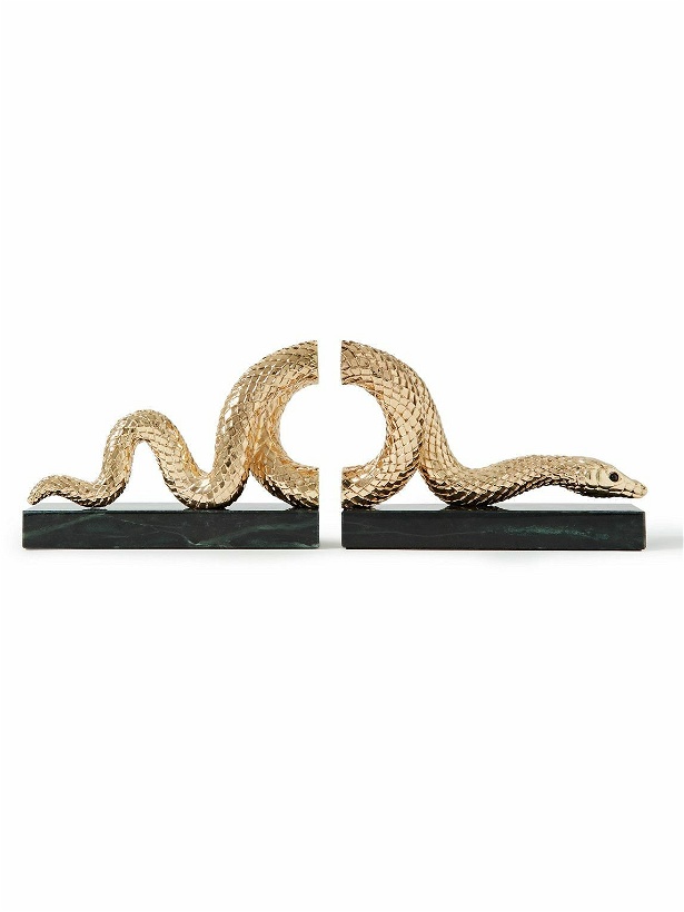 Photo: L'Objet - Set of Two Gold-Plated Marble Bookends