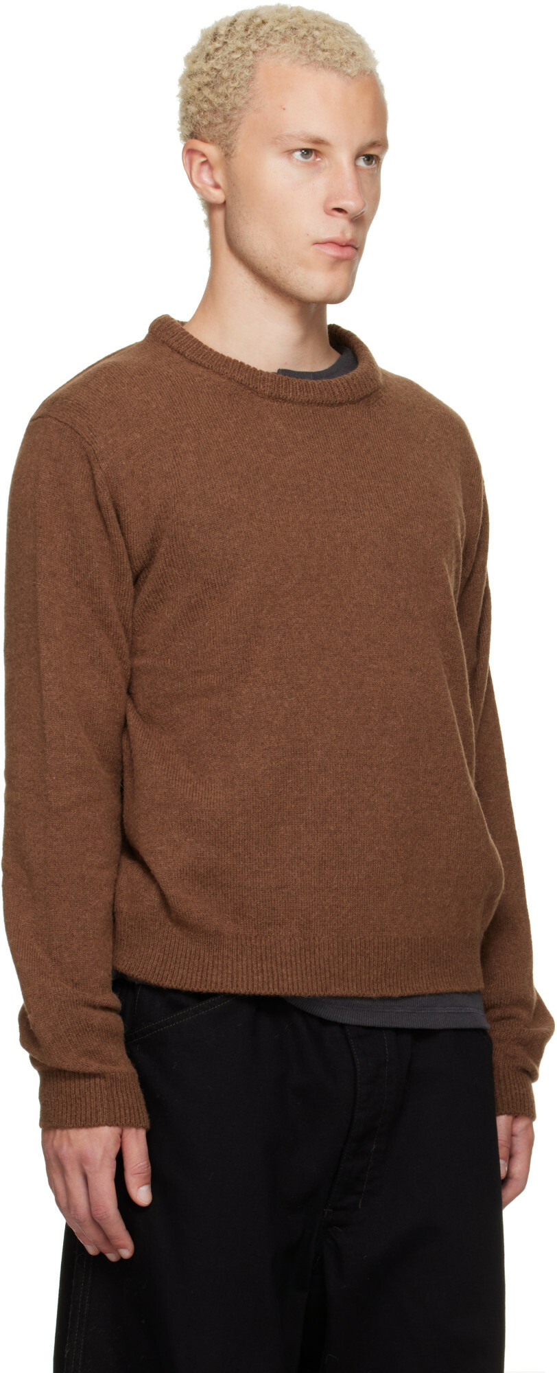 LEMAIRE Brown Crew-Neck Alpaca Wool Blend Sweater