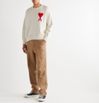 AMI - Oversized Logo-Appliquéd Cotton-Blend Sweater - White