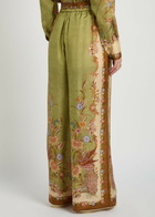 Zimmermann Indra Printed Silk Trousers Khaki