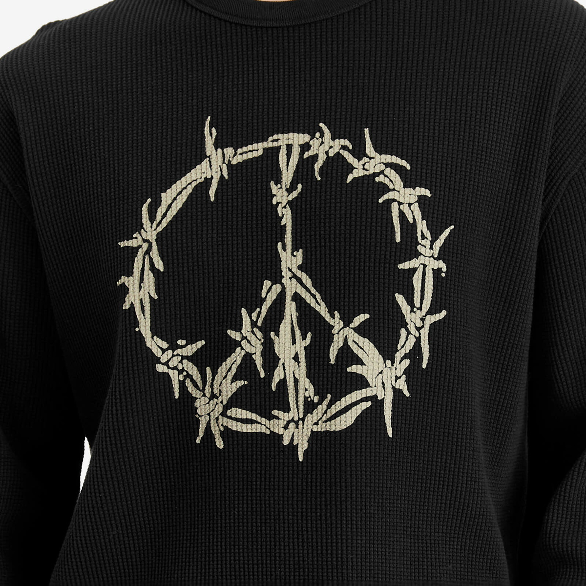 Aries Men's Peace Press Gothic Waffle Long Sleeve T-Shirt in Black
