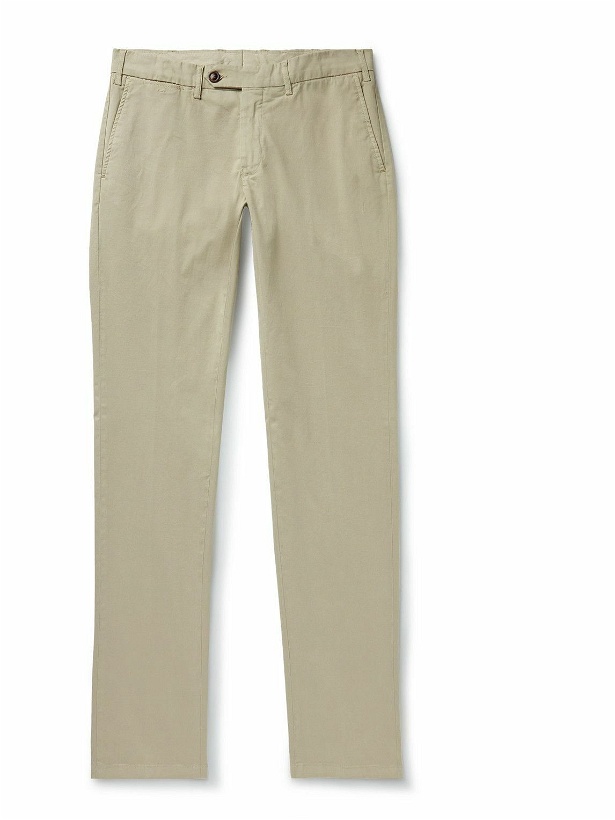 Photo: Canali - Slim-Fit Straight-Leg Garment-Dyed Cotton-Blend Twill Trousers - Neutrals
