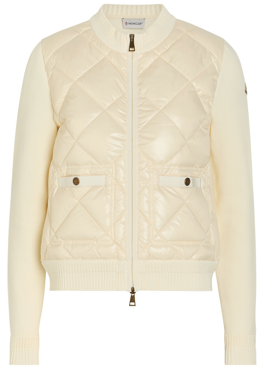 Moncler Quilted Cotton and Nylon Cardigan Ivory