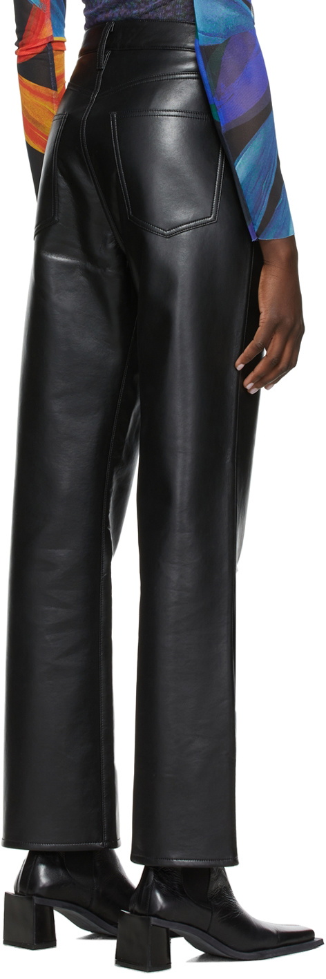 AGOLDE Black Recycled Leather Mid Rise Relaxed Boot Trousers AGOLDE