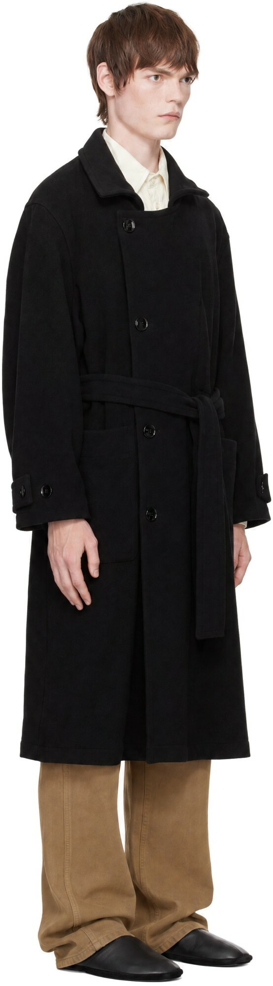 LEMAIRE Black Wrap Double Wool Coat