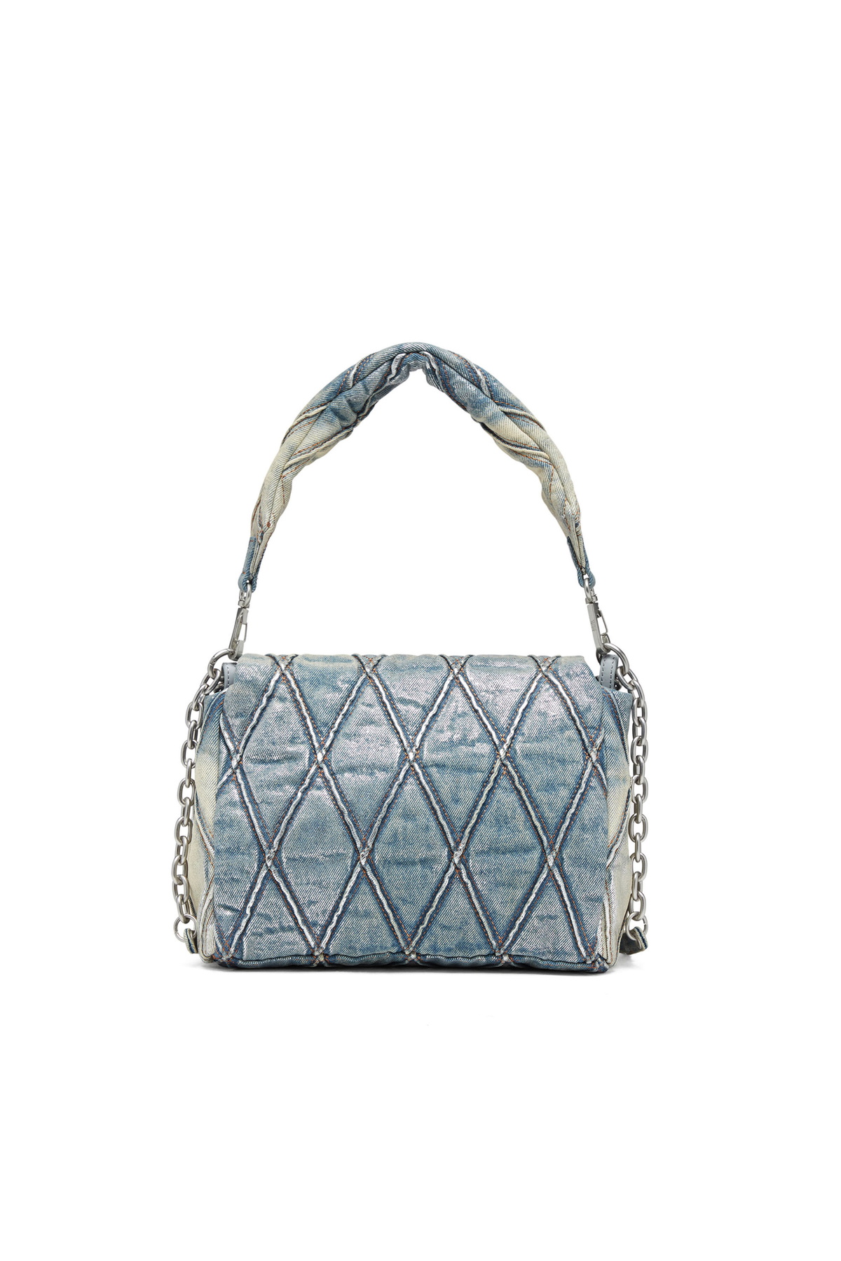 Diesel Charm-D M-Shoulder bag in metallic quilted denim - Shoulder 