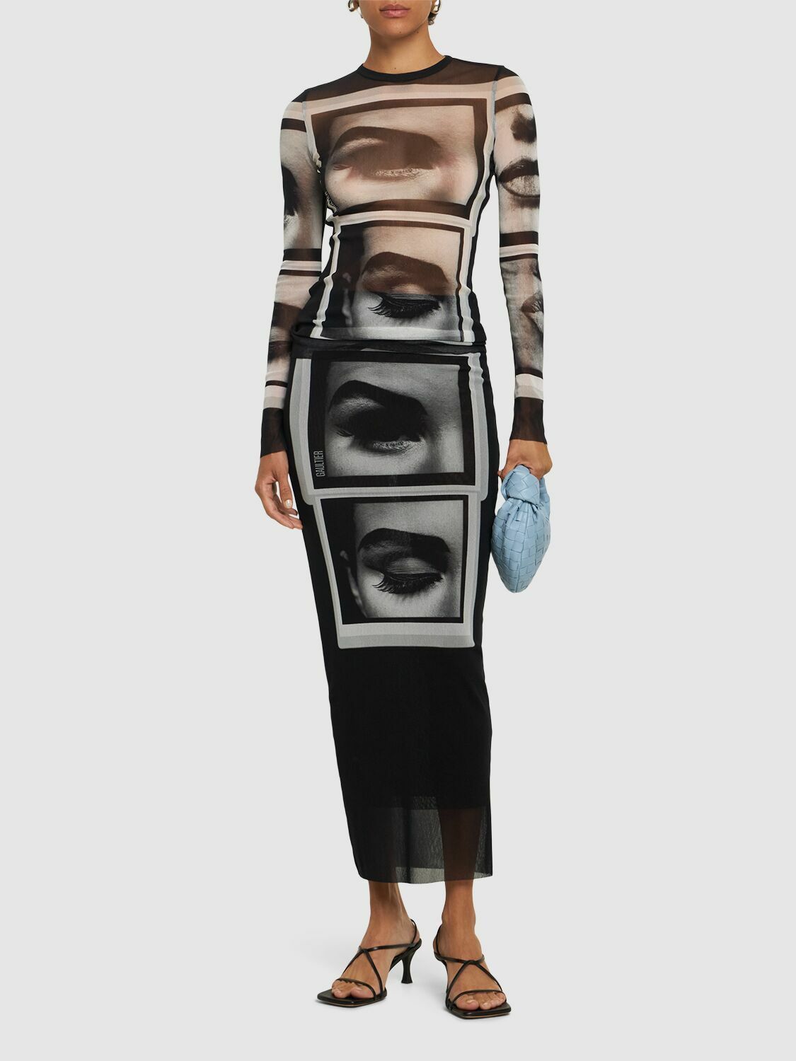 JEAN PAUL GAULTIER Eyes & Lips Printed Mesh Long Dress