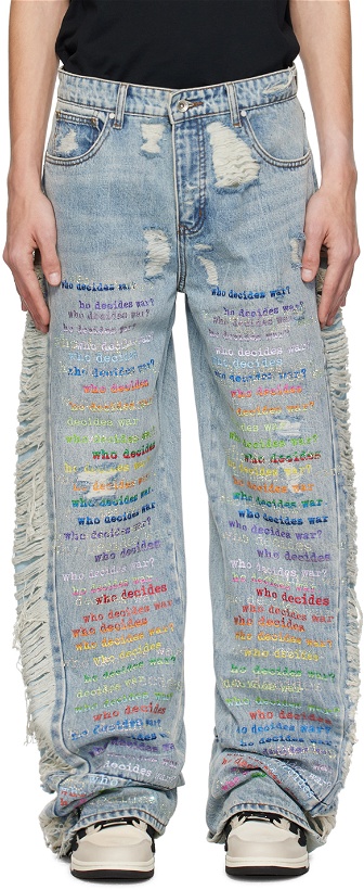 Photo: Who Decides War SSENSE Exclusive Blue Ultra Flare Jeans