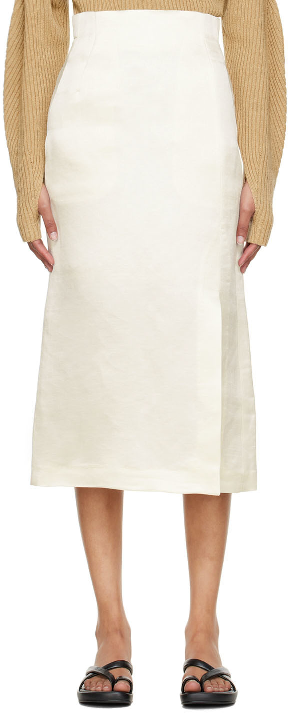 Mame Kurogouchi Off-White Linen Midi Skirt Mame Kurogouchi