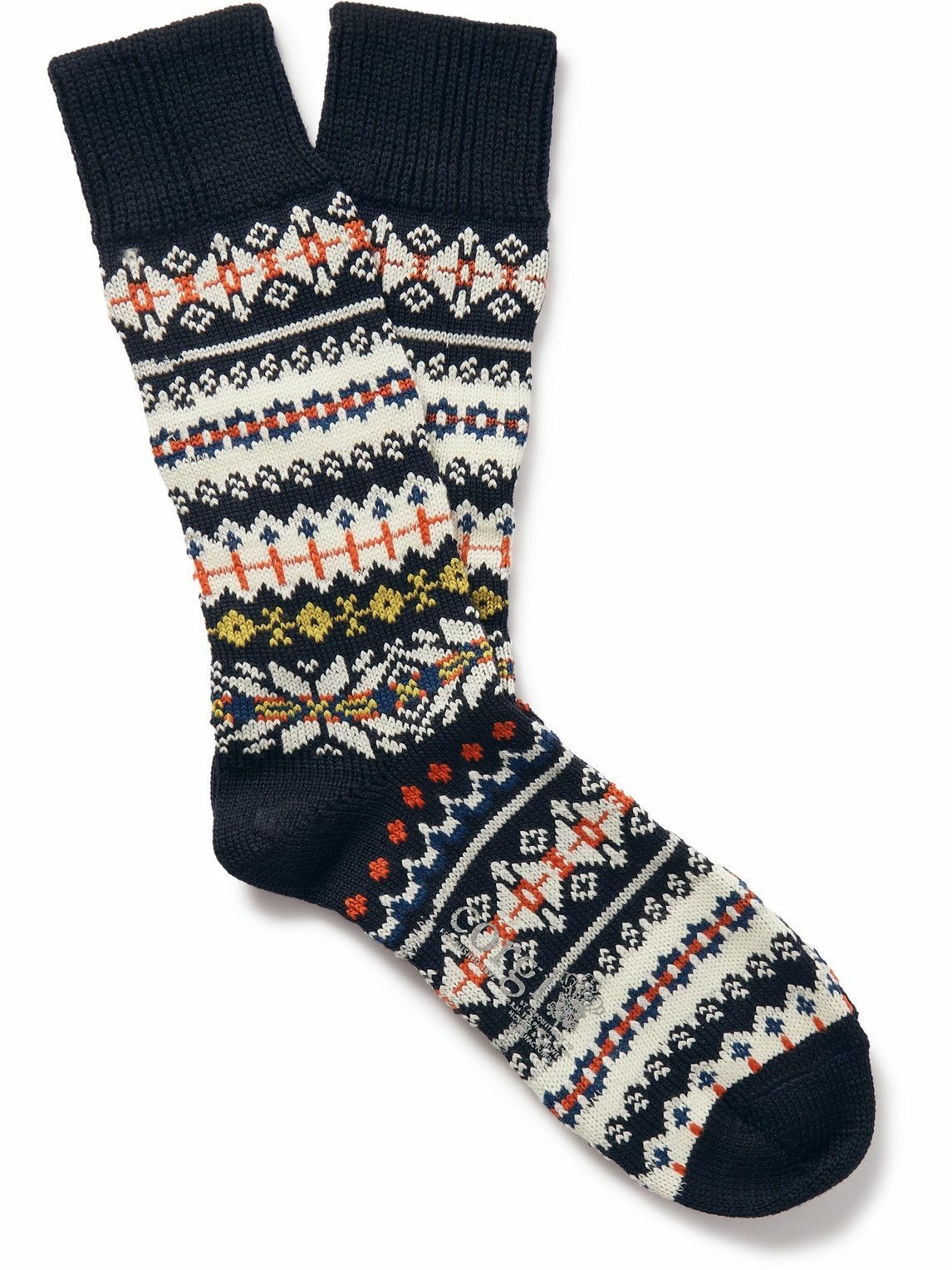 Photo: Corgi - Striped Merino Wool and Cotton-Blend Socks - Blue