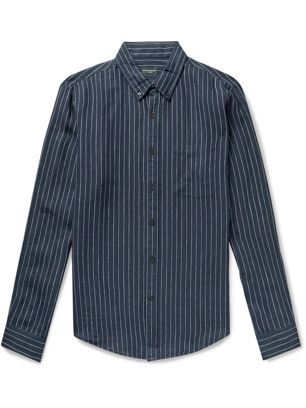 Photo: CLUB MONACO - Slim-Fit Button-Down Collar Pinstriped Slub Linen Shirt - Blue - XS