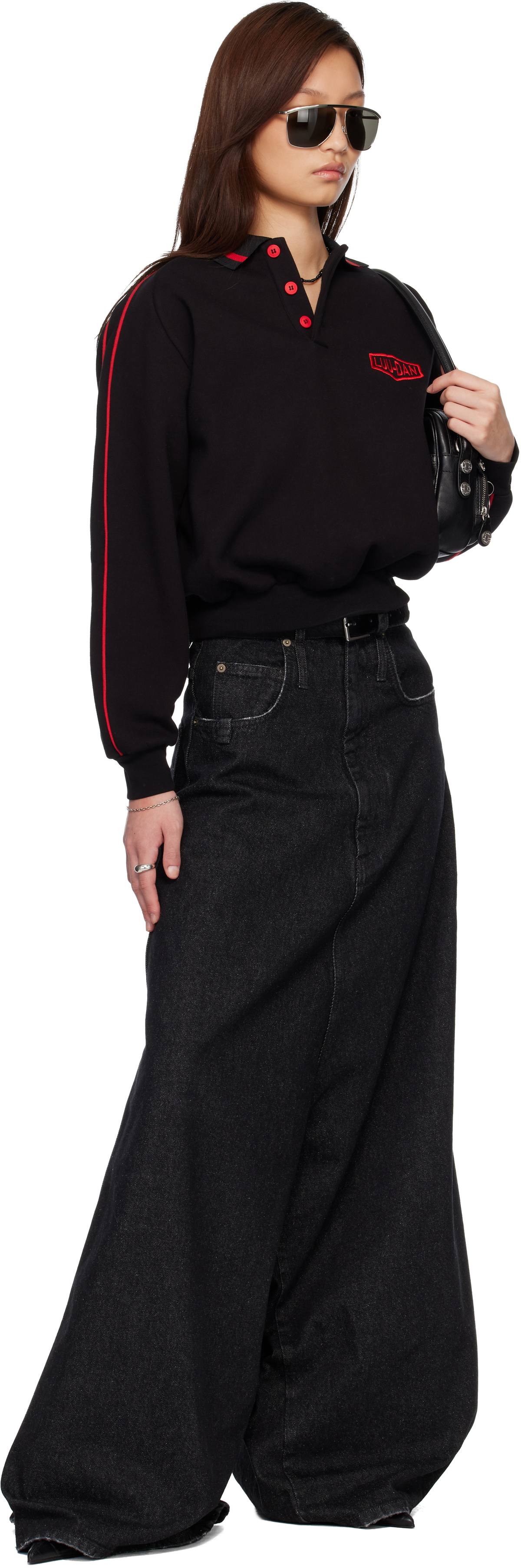 LU'U DAN Black Drop Crotch Denim Jeans
