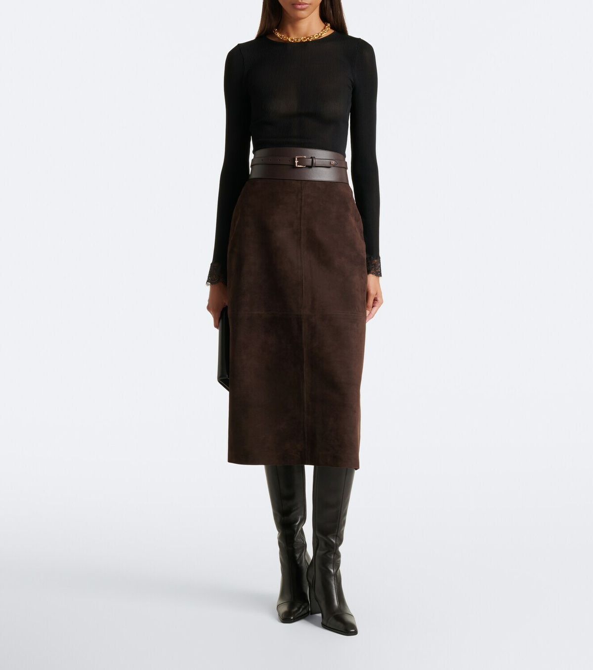 Nour Hammour Alana suede pencil skirt
