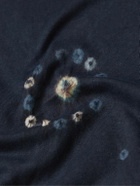 11.11/eleven eleven - Embroidered Bandhani-Dyed Organic Cotton T-Shirt - Blue