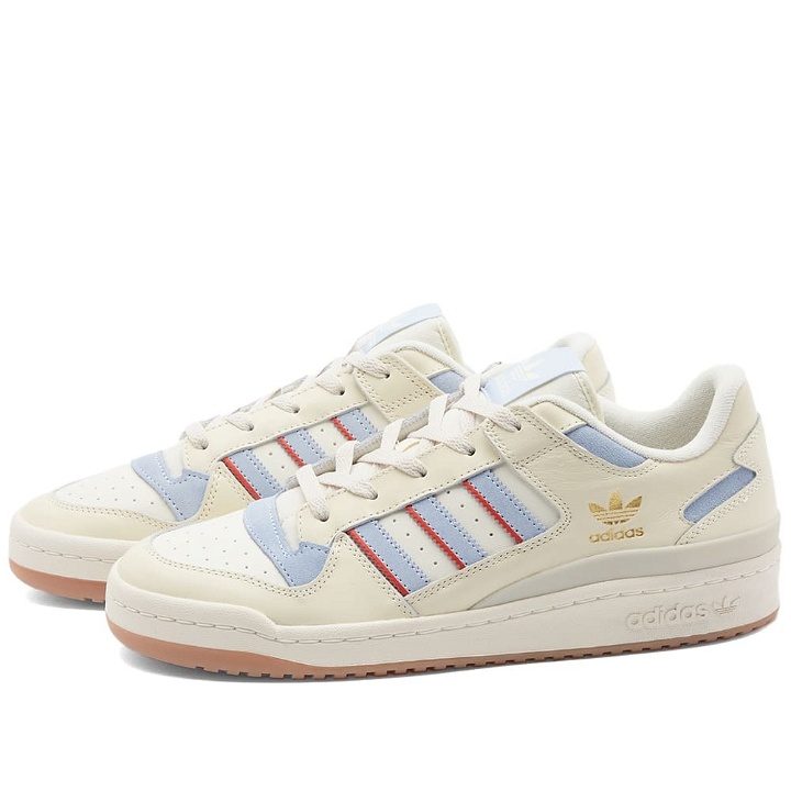 Photo: Adidas Men's Forum Low CL Sneakers in Cream White/Blue Dawn/Preloved Red