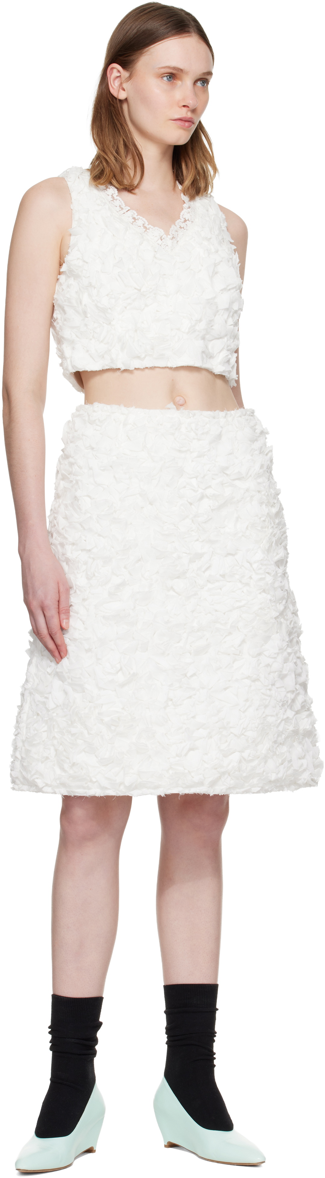 SHUSHU/TONG White Ruffle Trim Sleeveless Top