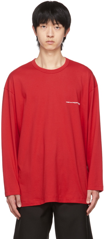 Photo: Comme des Garçons Shirt Red Logo Long Sleeve T-Shirt