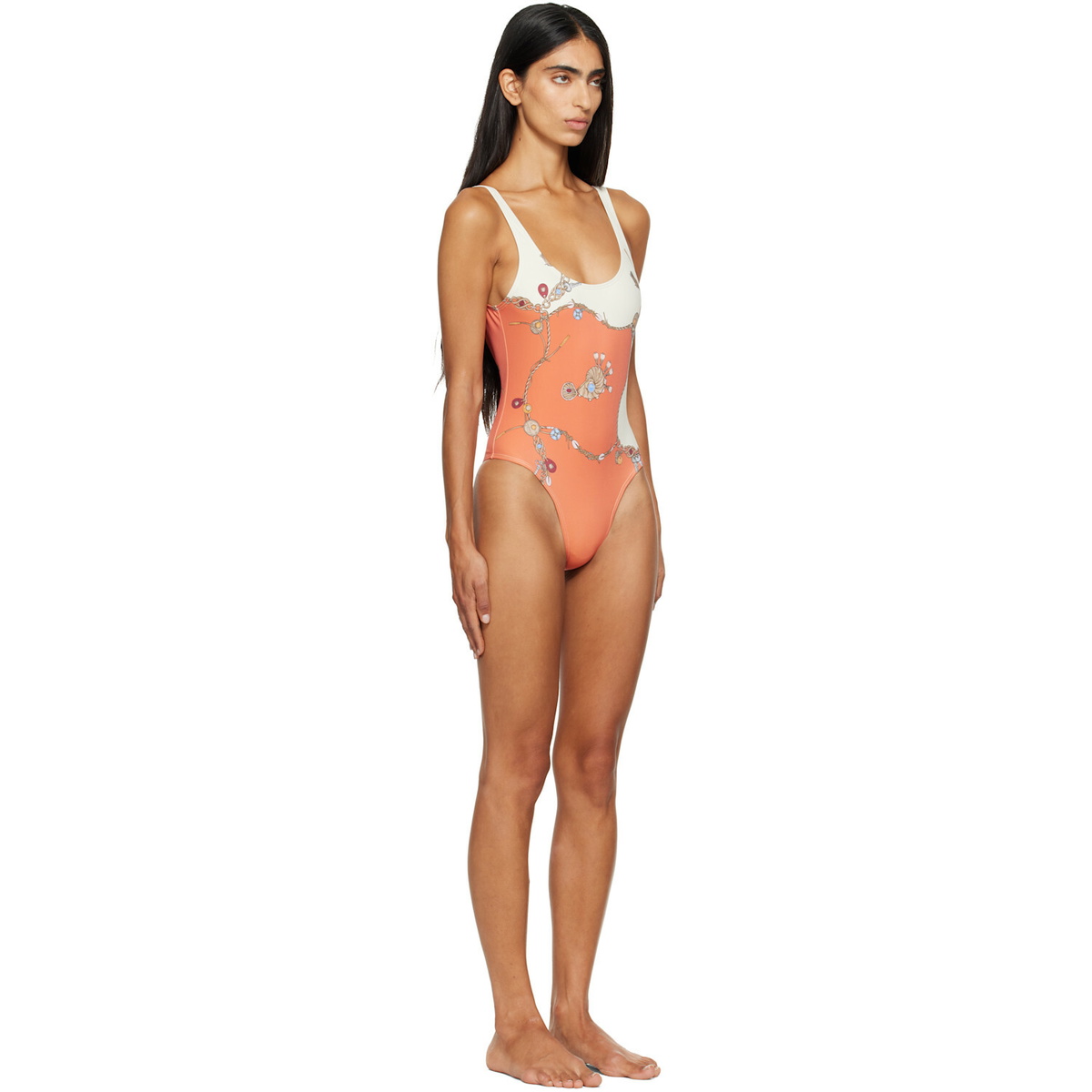Versace Orange & White Printed One-Piece Swimsuit
