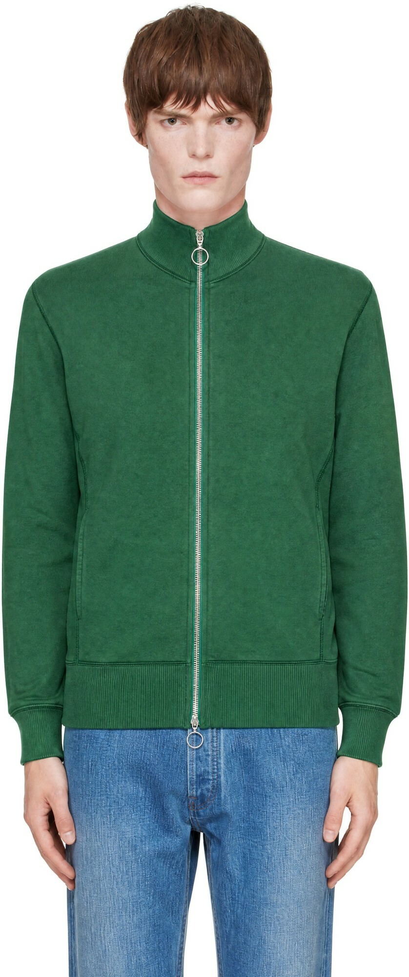 Drake's Green Cotton Zip Through Track Jacket