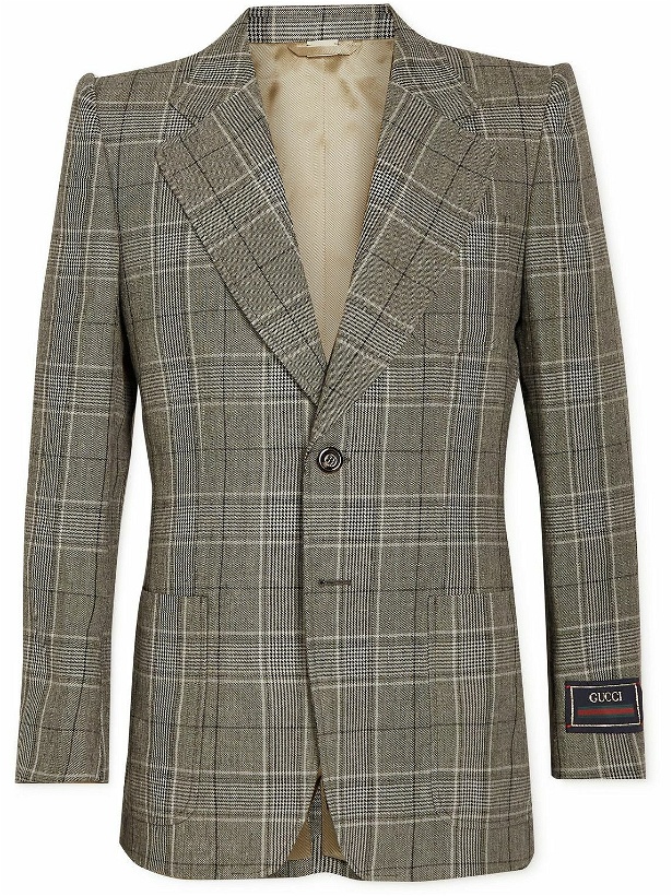 Photo: GUCCI - Slim-Fit Prince of Wales Checked Wool and Linen-Blend Blazer - Gray