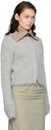 AMOMENTO Gray Shaggy Cropped Cardigan