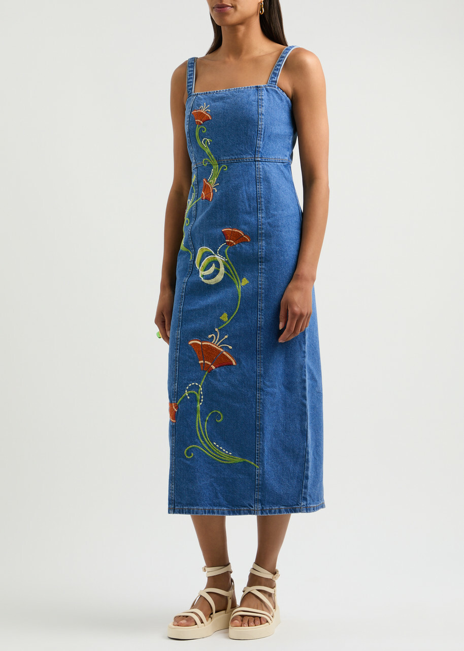 white christmas dresses Ariana Floral Denim Dress Blue / S