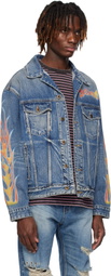 We11done Blue Blaze Logo Denim Jacket