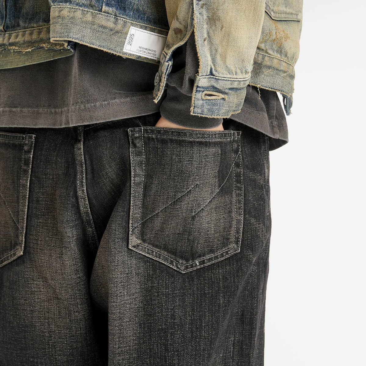 Neighborhood Men's Washed Denim DP Wide Pants in Black