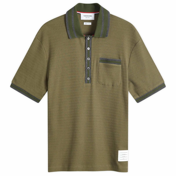 Photo: Thom Browne Men's Textured Tipped Polo in Dark Green