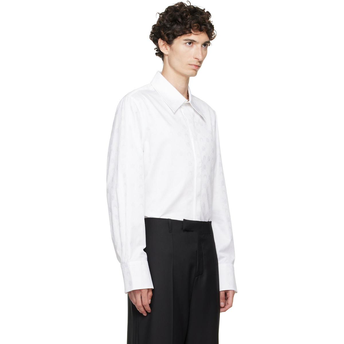 Marine Serre White Moonogram Jacquard Cotton LS Shirt