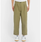 Albam - Wide-Leg Pleated Washed Cotton-Poplin Trousers - Men - Green