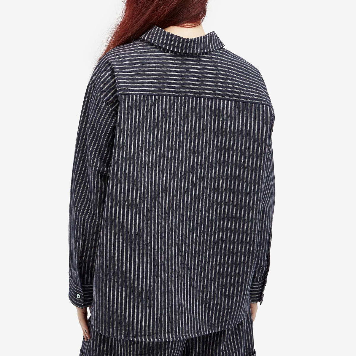 DONNI. Women's Linen Stripe Shirt in Navy Stripe