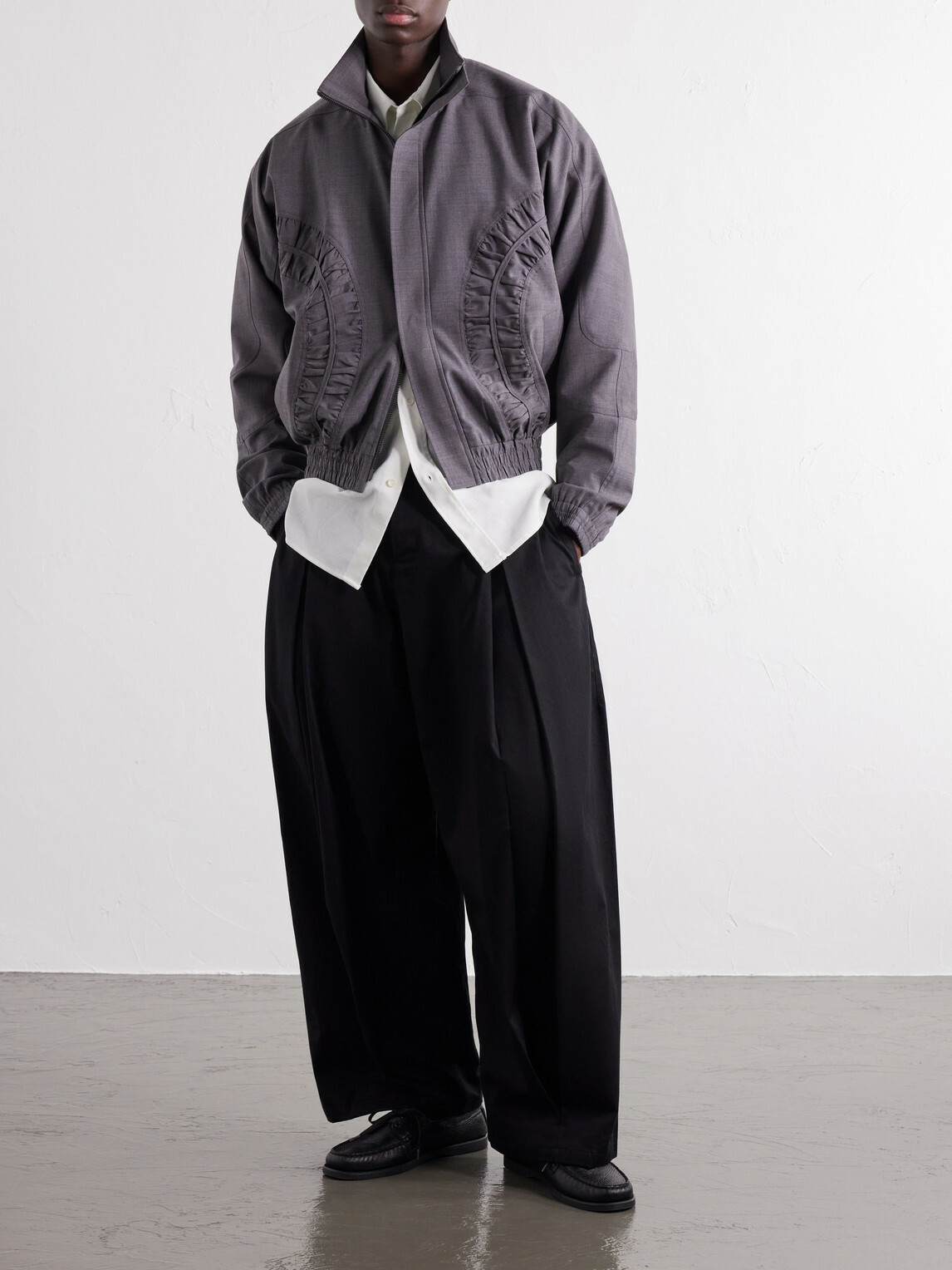 SAGE NATION - Fossil Ruched Panelled Twill Blouson Jacket - Gray