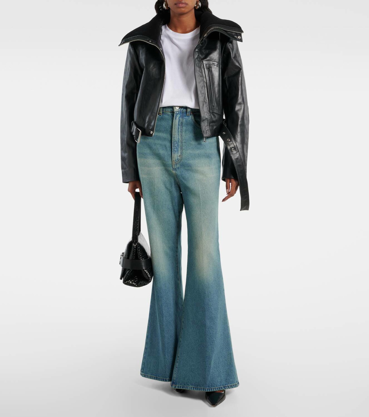 Victoria Beckham Cropped belted leather biker jacket Victoria Beckham
