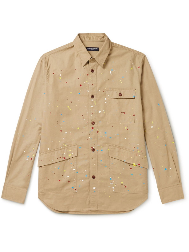 Photo: Comme des Garçons HOMME - Paint-Splattered Cotton-Canvas Overshirt - Neutrals