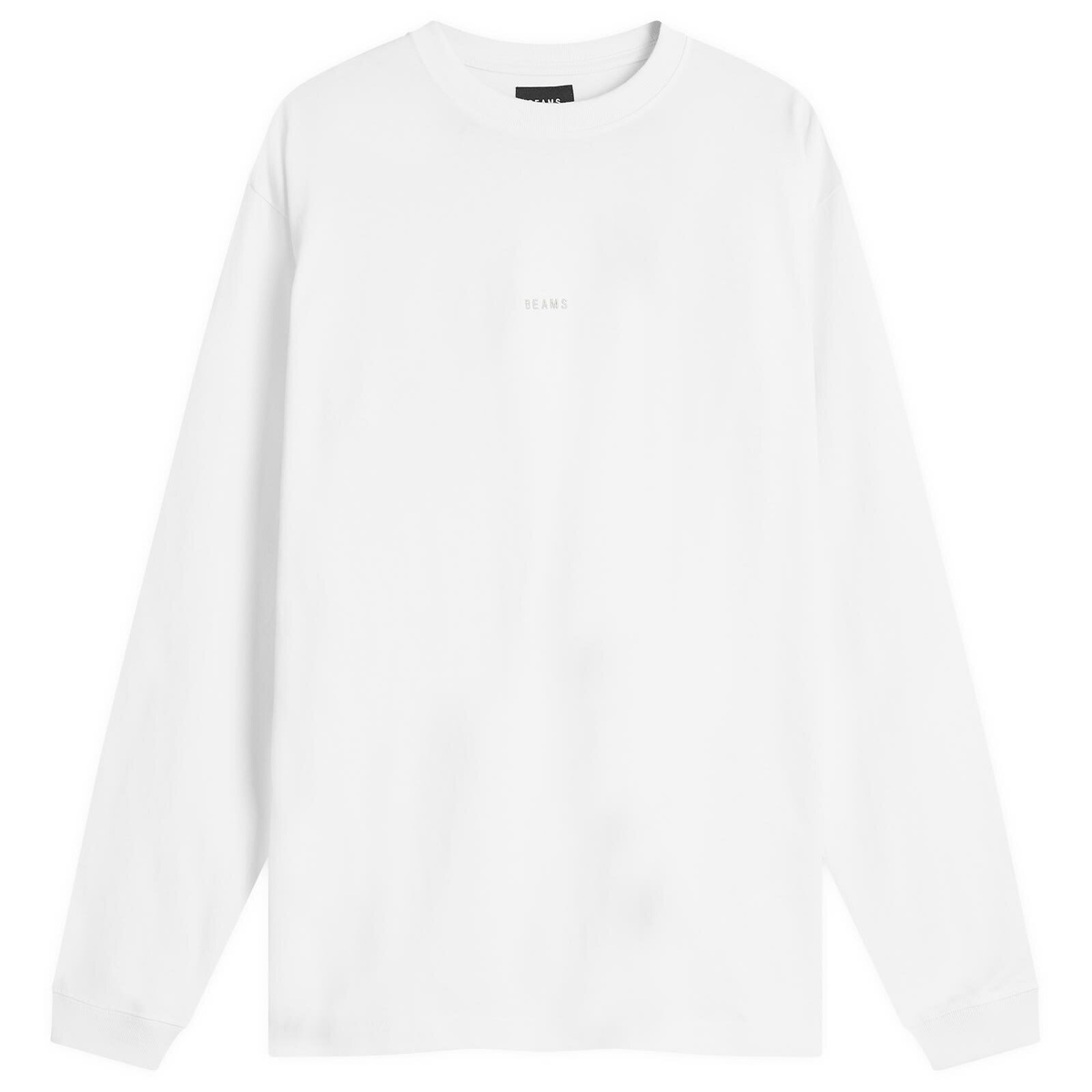 BEAMS Men's Mini Logo Long Sleeve T-Shirt in White Beams Boy