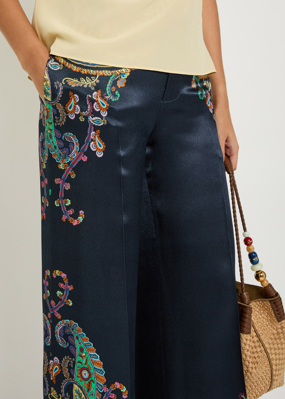 Etro Paisley-print Satin Trousers Black