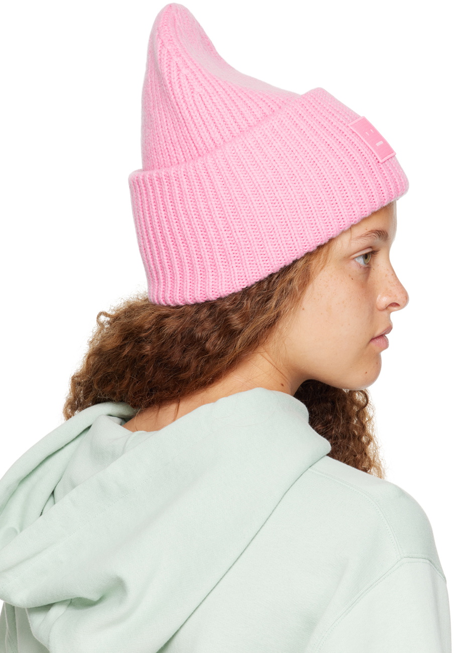 Acne Studios Pink Large Logo Beanie Acne Studios