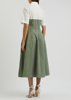 Lovebirds Printed Colour-blocked Linen-blend Midi Dress Green