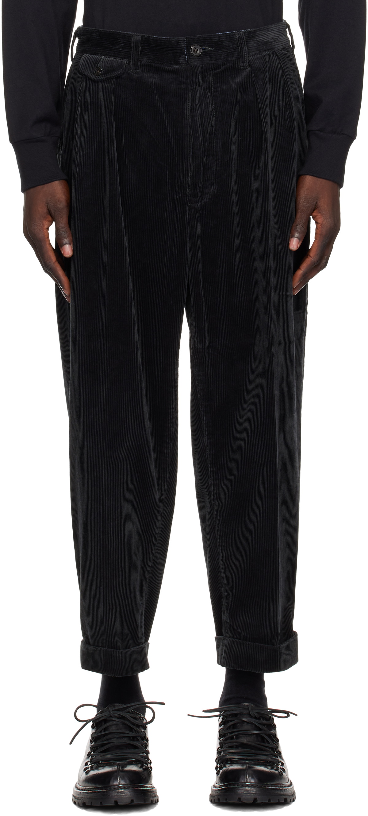 BEAMS PLUS Black 2 Pleats Corduroy Trousers Beams Plus